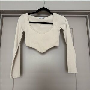 Zara Cream Ribbed Crop Top